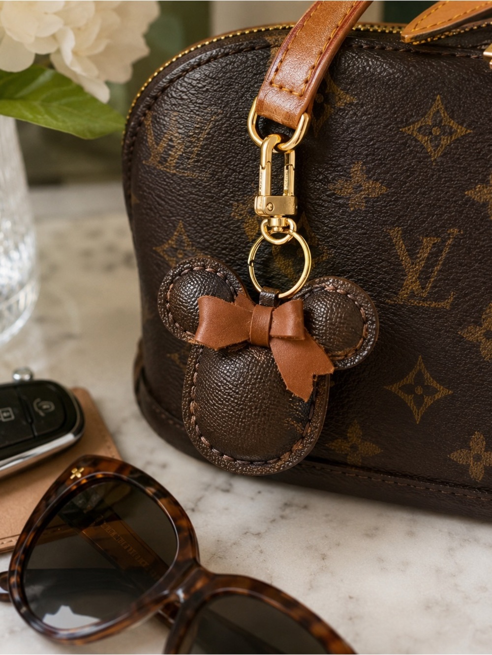 Brown Bear Bow Bag Charm Keychain NWT | Gold Hardware